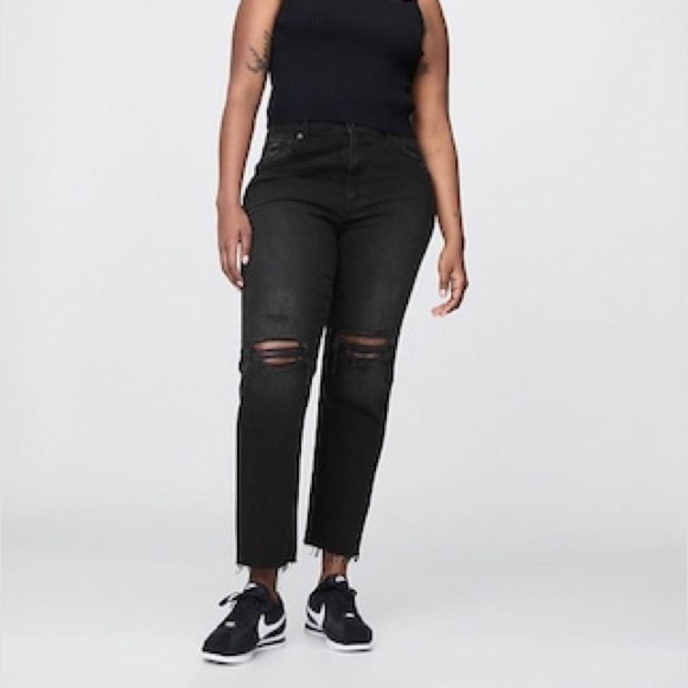 GAP Cheeky Straight High Rise Black Distressed Jeans 14L